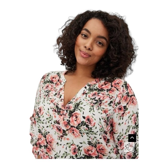TORRID White Pink Floral Long Sleeve Button Front Long Tunic Blouse Size 3XL - Picture 5 of 10